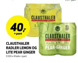 Bunnpris CLAUSTHALER RADLER LEMON OG LITE PEAR GINGER tilbud