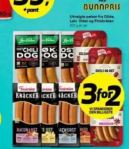 Bunnpris Utvalgte pølser fra Gilde, Leiv Vidar og Finsbråten tilbud