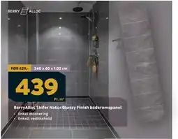 Megaflis BerryAlloc Skifer Natur Glossy Finish baderomspanel tilbud