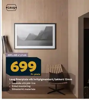 Megaflis Laug finerplate eik hvitpigmentert/lakkert 12mm tilbud
