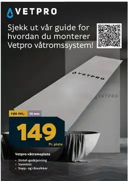 Megaflis Vetpro våtromsplate tilbud