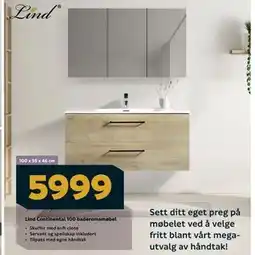 Megaflis Lind Continental 100 baderomsmøbel tilbud