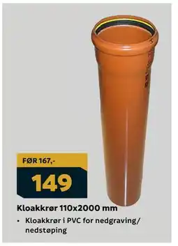 Megaflis Kloakkrør 110x2000 mm tilbud