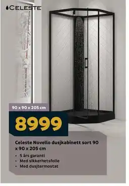 Megaflis Celeste Novello dusjkabinett sort 90 x 90 x 205 cm tilbud