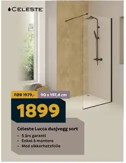 Megaflis Celeste Lucca dusjvegg sort tilbud