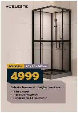 Megaflis Celeste Trento rett dusjkabinett sort tilbud