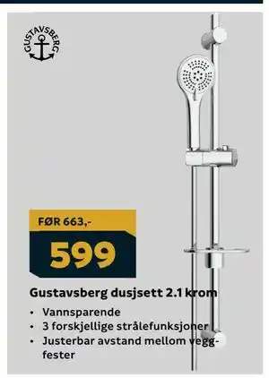 Megaflis Gustavsberg dusjsett 2.1 krom tilbud