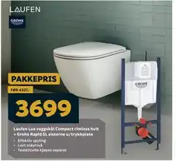 Megaflis Laufen Lua veggskål Compact rimless hvit + Grohe Rapid SL sisterne u/trykkplate tilbud