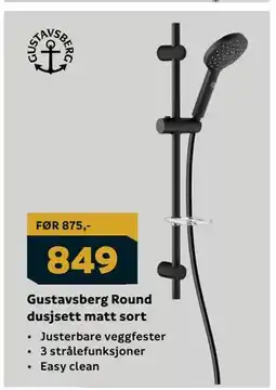 Megaflis Gustavsberg Round dusjsett matt sort tilbud