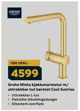 Megaflis Grohe Minta kjøkkenarmatur m/ uttrekkbar tut børstet Cool Sunrise tilbud