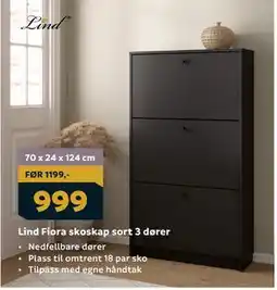 Megaflis Lind Fiora skoskap sort 3 dører tilbud