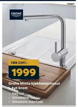 Megaflis Grohe Minta kjøkkenarmatur L-tut krom tilbud