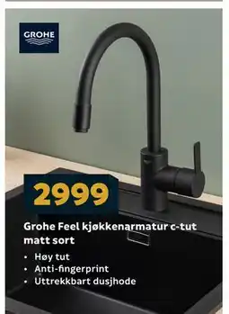 Megaflis Grohe Feel kjøkkenarmatur c-tut matt sort tilbud