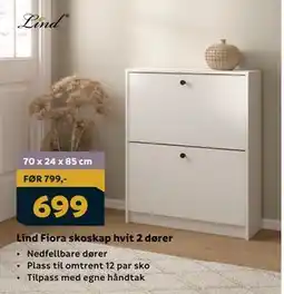 Megaflis Lind Fiora skoskap hvit 2 dører tilbud