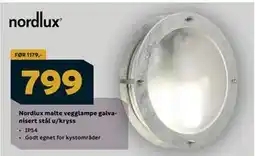 Megaflis Nordlux malte vegglampe galvanisert stål u/kryss tilbud