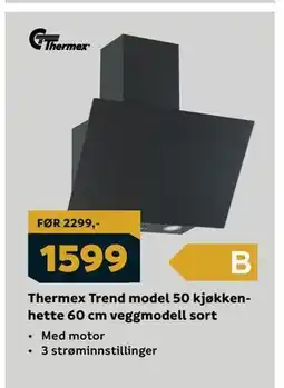 Megaflis Thermex Trend model 50 kjøkkenhette 60 cm veggmodell sort tilbud