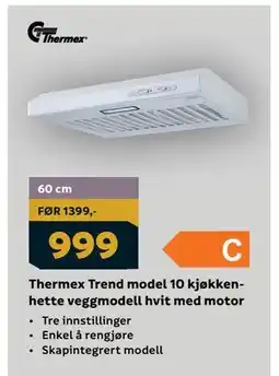 Megaflis Thermex Trend model 10 kjøkkenhette veggmodell hvit med motor tilbud
