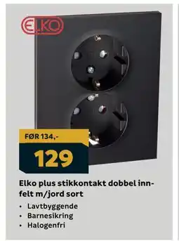 Megaflis Elko plus stikkontakt dobbel innfelt m/jord sort tilbud