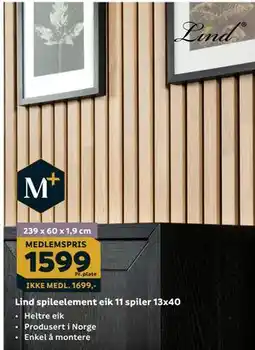 Megaflis Lind spileelement eik 11 spiler 13x40 tilbud