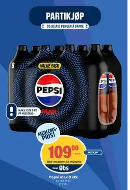 Coop Obs Pepsi max 8 stk, Medlemspris tilbud