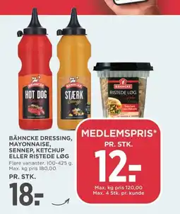 Meny Bähncke dressing, mayonnaise, sennep, ketchup eller ristede løg tilbud