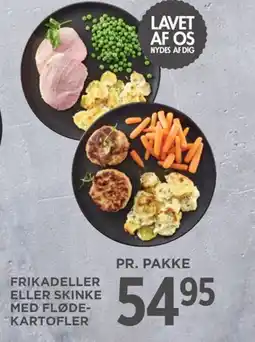 Meny Frikadeller eller skinke med fløde- kartofler tilbud