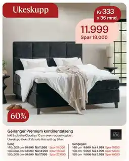 Møbelringen Geiranger Premium kontinentalseng tilbud