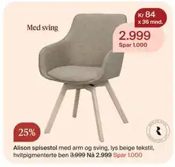 Møbelringen Alison spisestol tilbud