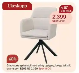Møbelringen Gladstone spisestol tilbud