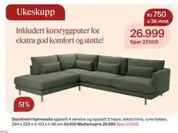 Møbelringen Stockholm hjørnesofa, Medlemspris tilbud