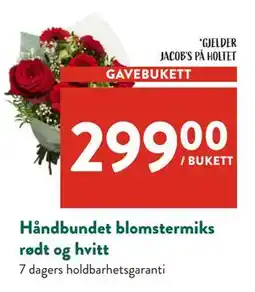 Jacobs Håndbundet blomstermiks rødt og hvitt tilbud