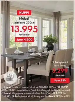 Fagmøbler Nobel spisebord 220cm tilbud