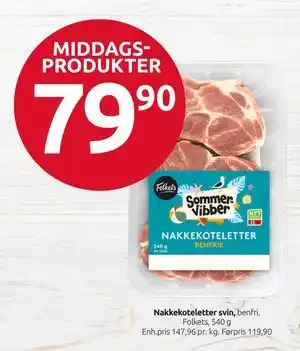 Nakkekoteletter svin, benfri, Folkets