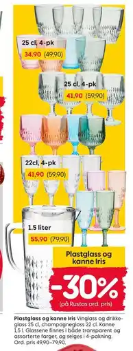 Rusta Plastglass og kanne Iris tilbud