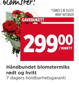 Meny Håndbundet blomstermiks rødt og hvitt tilbud
