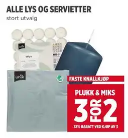 Meny ALLE LYS OG SERVIETTER tilbud
