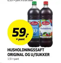 Bunnpris HUSHOLDNINGSSAFT ORIGINAL OG U/SUKKER tilbud