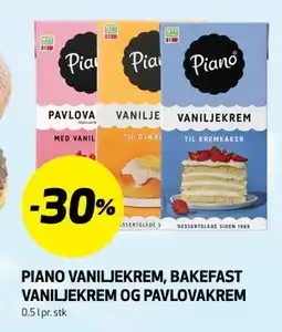 Bunnpris PIANO VANILJEKREM, BAKEFAST VANILJEKREM OG PAVLOVAKREM tilbud