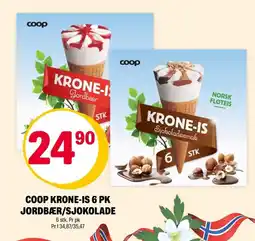Coop Extra Coop krone-is 6 pk jordbær/sjokolade tilbud