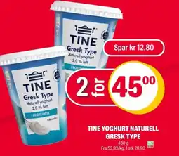 Coop Extra Tine yoghurt naturell gresk type tilbud