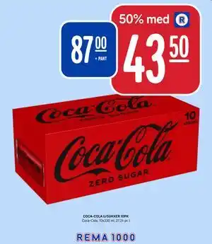 Rema 1000 COCA-COLA U/SUKKER 10PK tilbud