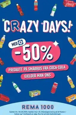 Rema 1000 50% Priskutt på småbrus fra Coca-Cola tilbud