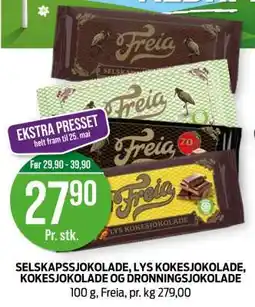 Kiwi SELSKAPSSJOKOLADE, LYS KOKESJOKOLADE, KOKESJOKOLADE OG DRONNINGSJOKOLADE tilbud