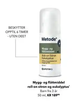 Apotek 1 Mygg- og flåttmiddel roll-on sitron og eukalyptus tilbud