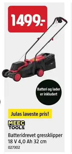 Jula Batteridrevet gressklipper 18 V 4,0 Ah 32 cm tilbud