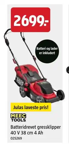 Jula Batteridrevet gressklipper 40 V 38 cm 4 Ah tilbud