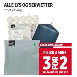 Meny ALLE LYS OG SERVIETTER tilbud
