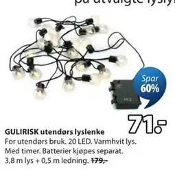 JYSK GULIRISK utendørs lyslenke tilbud