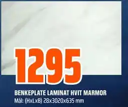 Obs Bygg BENKEPLATE LAMINAT HVIT MARMOR tilbud