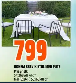 Obs Bygg BOHEM BREVIK STOL MED PUTE tilbud